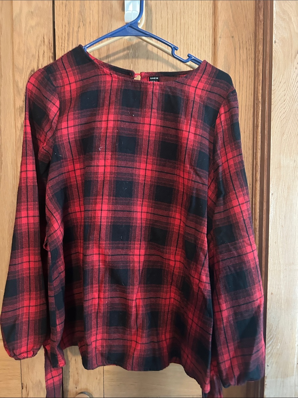 SHEIN Red and Black Plaid Long-Sleeve Tunic